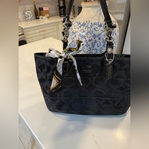 Coach Madison Black and Gold Signature Shoulder Bag